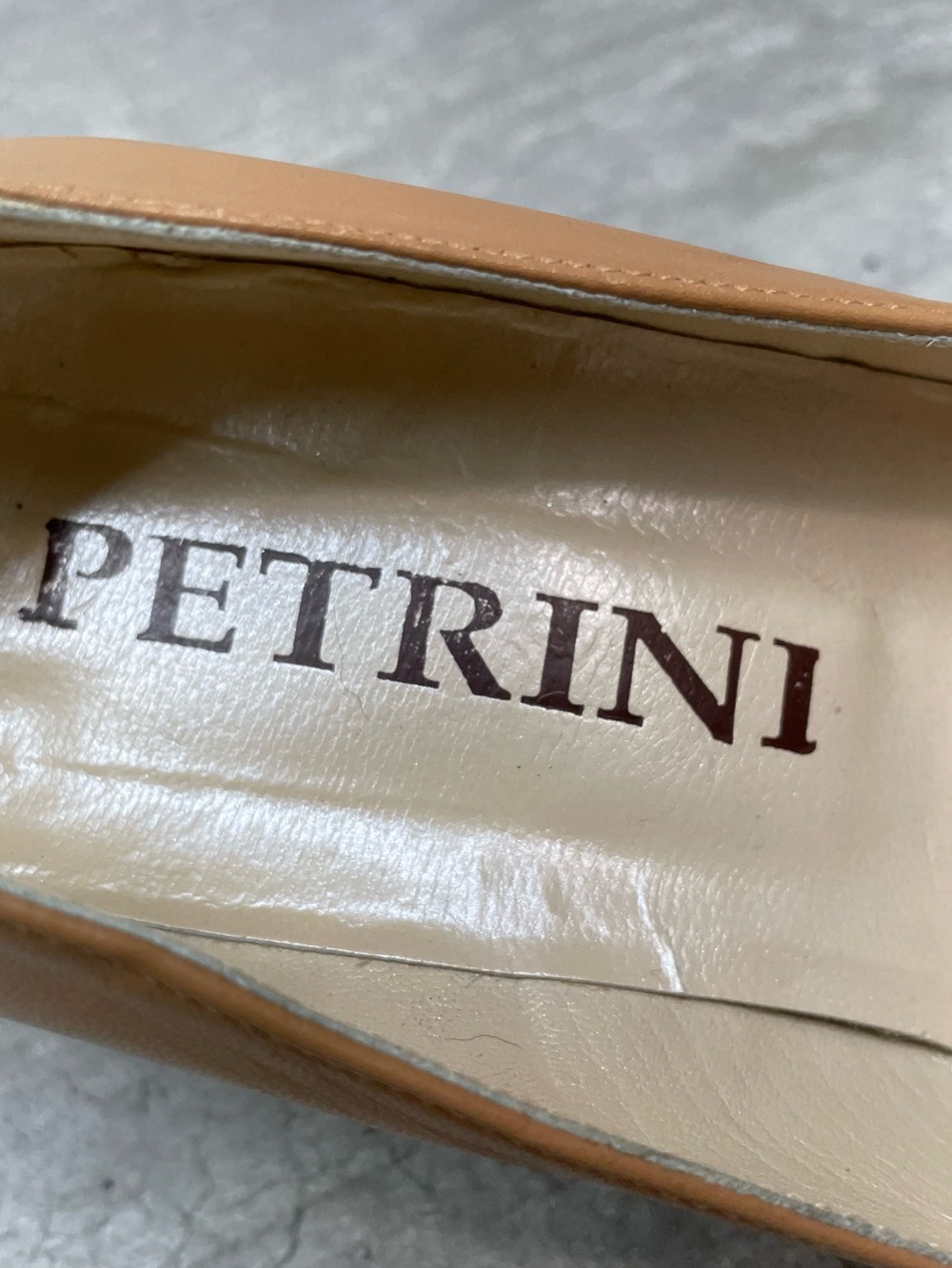 Petrini Leather Canvas Pumps Womens 36 Tan Cream Geometric Square Toe Italy Good - Picture 4 of 9